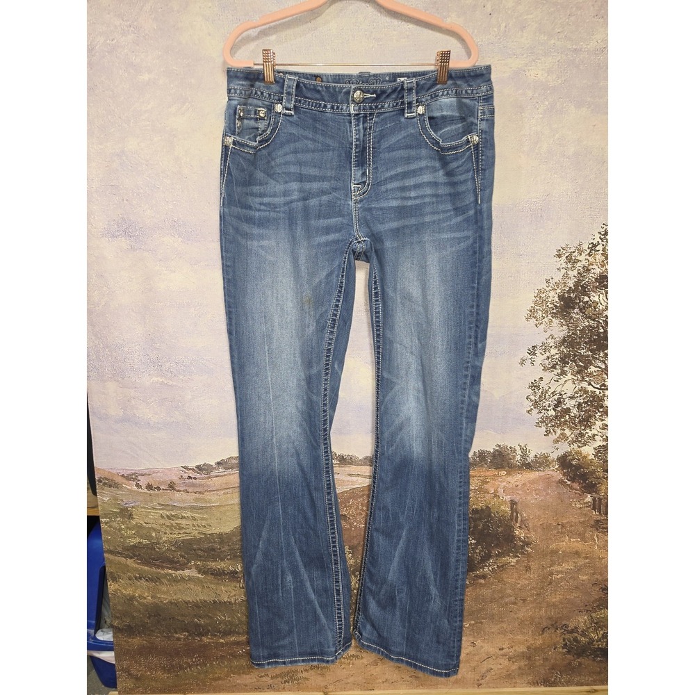 Miss Me Women's Easy Bootcut Embellished Wings 34x34  Mid-Rise Denim Jeans
